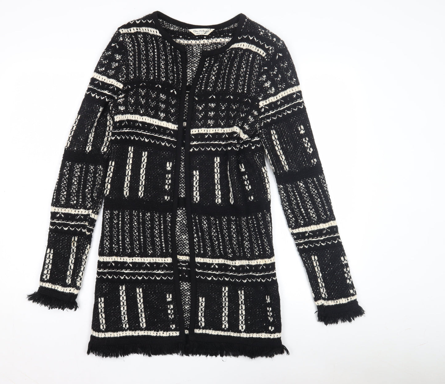 Miss Selfridge Women's Black Geometric Open Front Cardigan Size 8