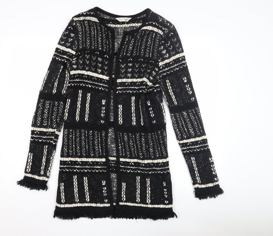 Miss Selfridge Women's Black Geometric Open Front Cardigan Size 8