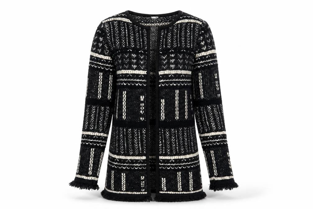Miss Selfridge Women's Black Geometric Open Front Cardigan Size 8