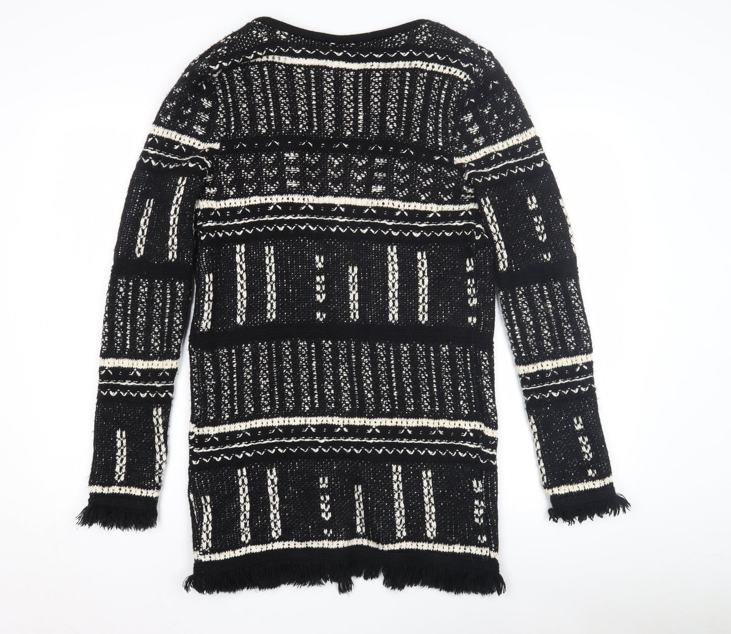 Miss Selfridge Women's Black Geometric Open Front Cardigan Size 8