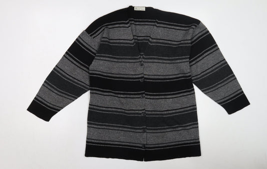 BHS Women's Grey Striped Cardigan, Size 10, Wool Blend