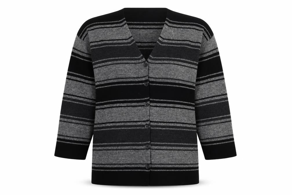 BHS Women's Grey Striped Cardigan, Size 10, Wool Blend