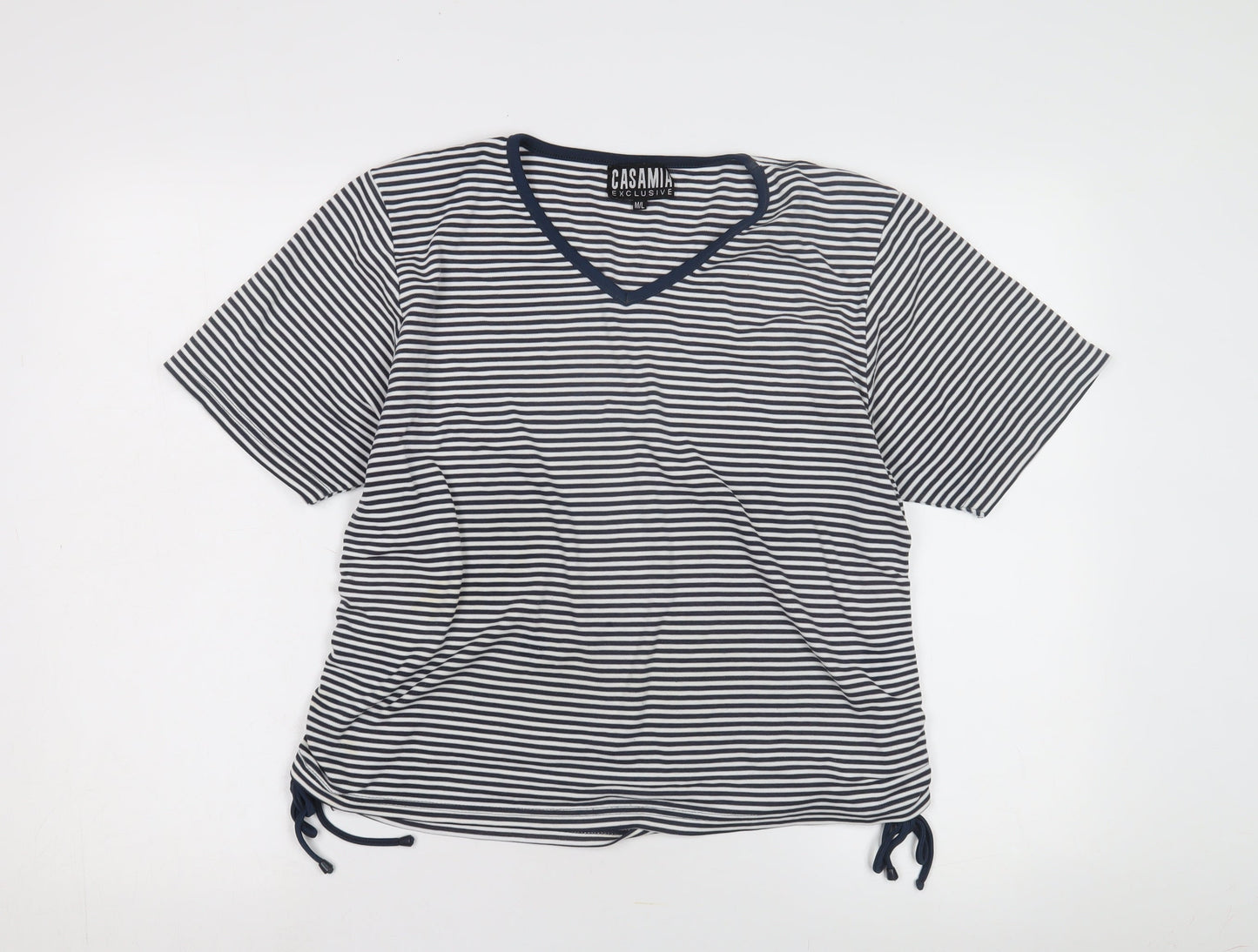 CASAMIA Women's Blue Striped V-Neck T-Shirt M