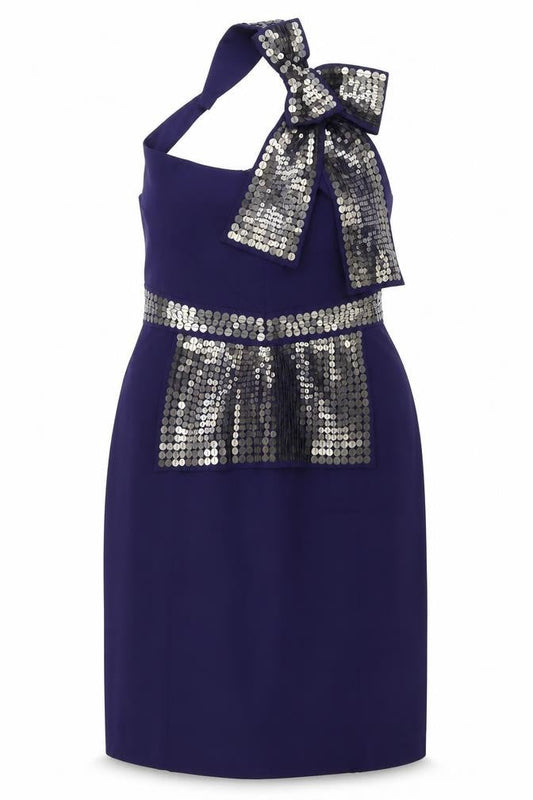 Karen Millen Women's Blue Sequin Bodycon Dress Size 14