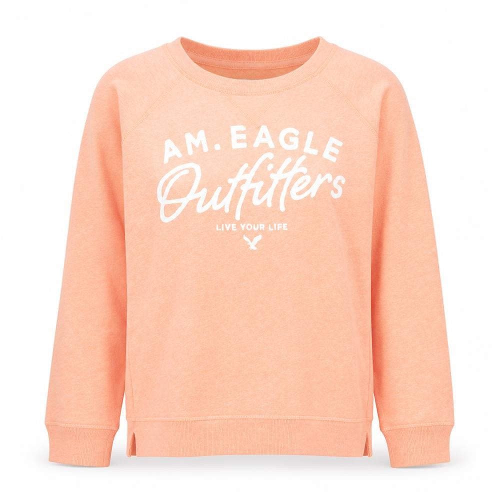 American Eagle Womens Orange Logo Pullover Crew Neck Sweatshirt