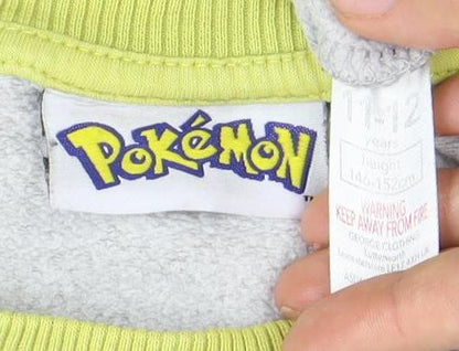 Preloved Boys Grey Pokemon Hoodie 11-12 Years - Graphic Pullover - Detail