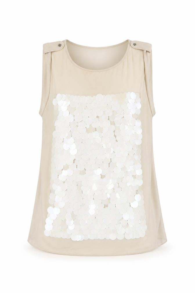 Ted Baker Women's Beige Sequin Sleeveless Top Size 8