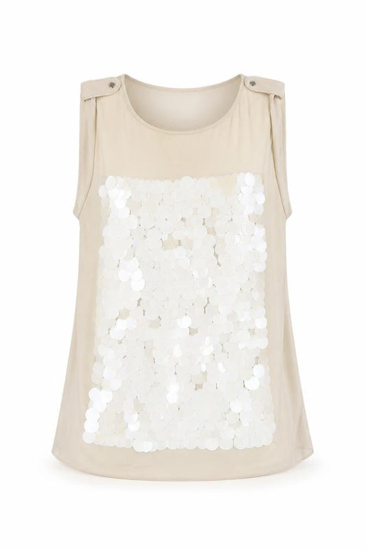 Ted Baker Women's Beige Sequin Sleeveless Top Size 8