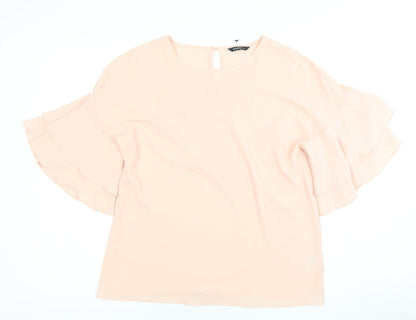 Additional front view of Roman Women's Pink Flutter Sleeve Top, size 10