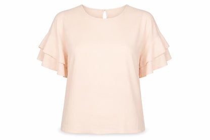 Front view of Roman Women's Pink Flutter Sleeve Top, size 10