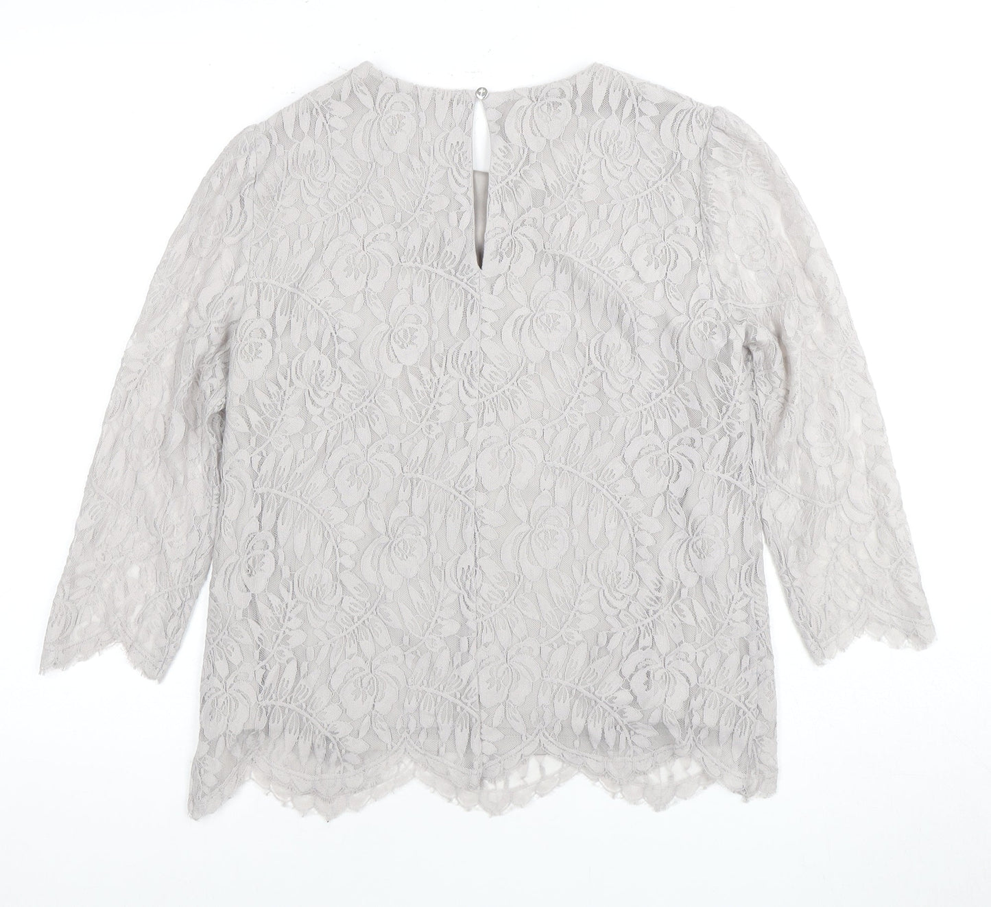 Oasis Women's Grey Floral Lace Blouse, Size 12, Chic Casual