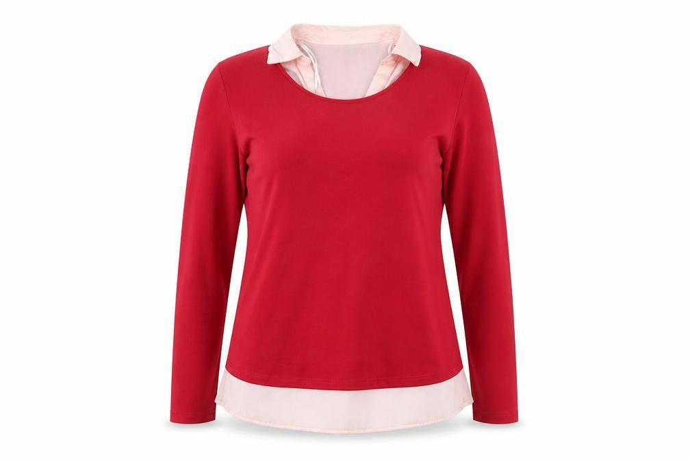 Canda Women's Red Collared Pullover Jumper Size 10