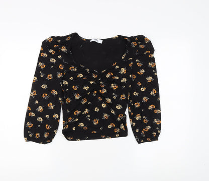 Additional front view of Only Women's Black Floral V-Neck Blouse - S