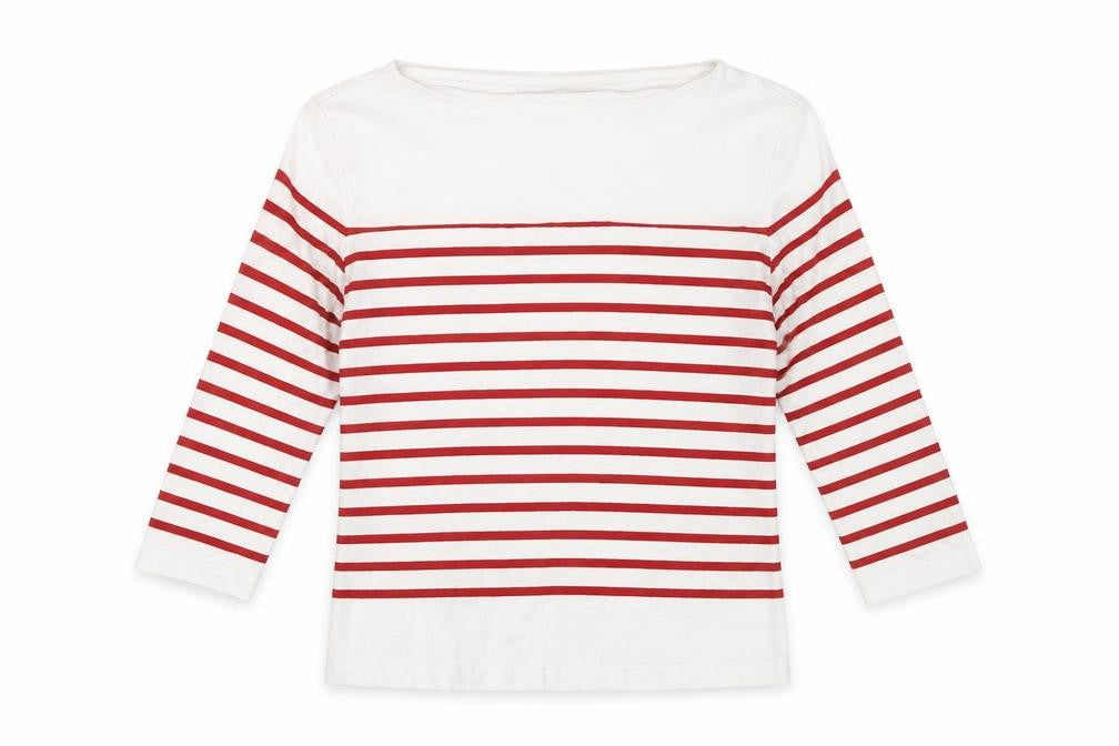 Mango Women's Red Striped 3/4 Sleeve Cotton T-Shirt