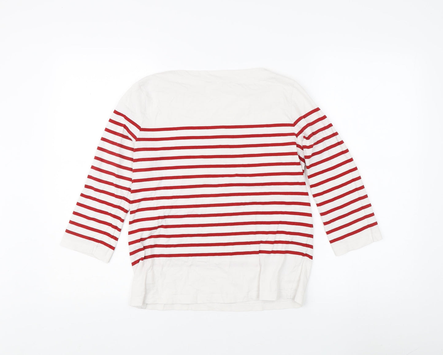 MNG Women's Red Striped 3/4 Sleeve Cotton T-Shirt