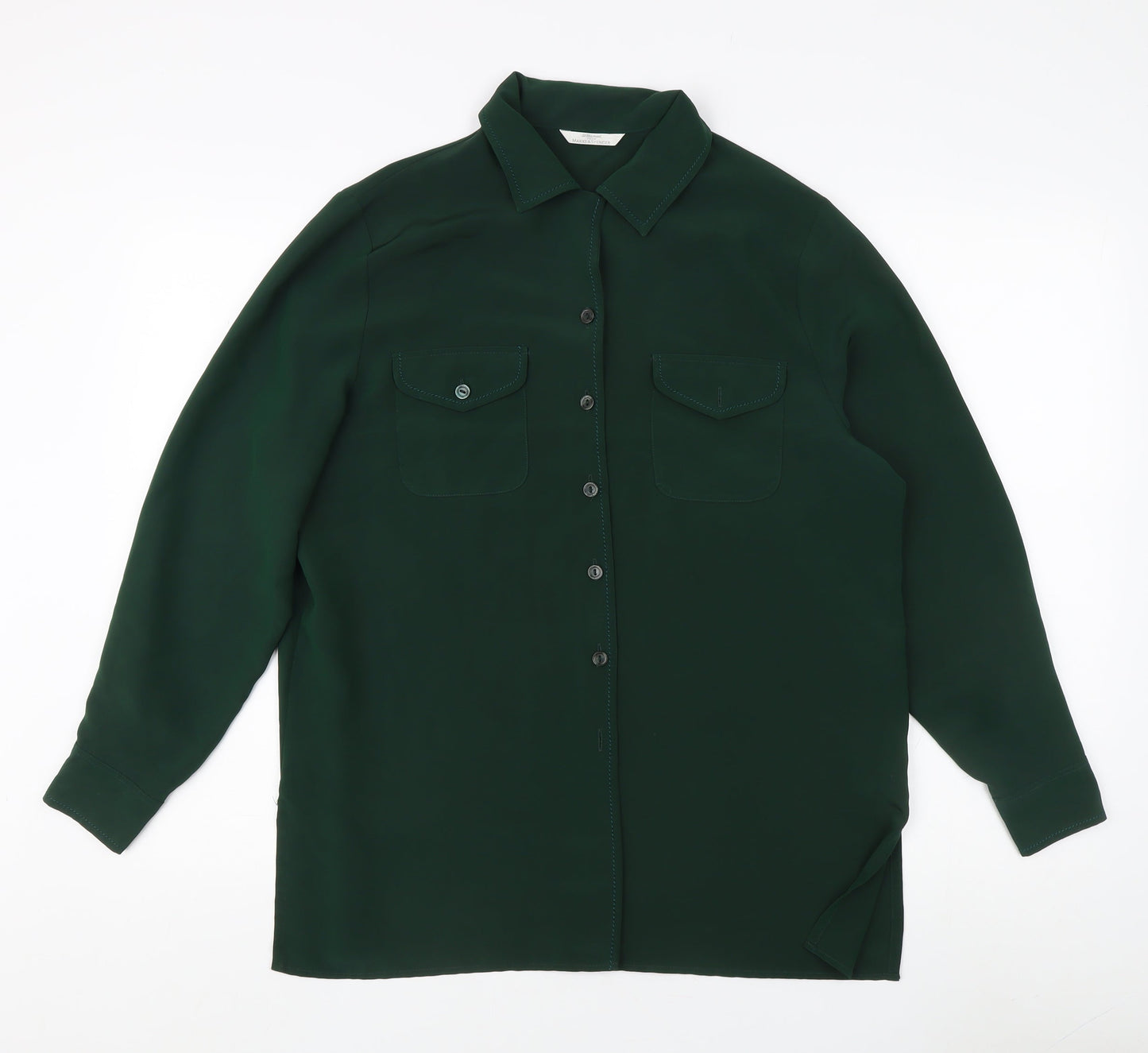 Marks and Spencer Women’s Green Button-Up Shirt
