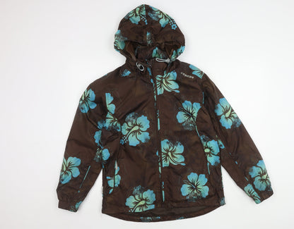 TOG24 Women's Brown Floral Hooded Rain Jacket