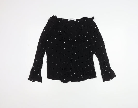 Mango Women's Black Polka Dot Long Sleeve Blouse