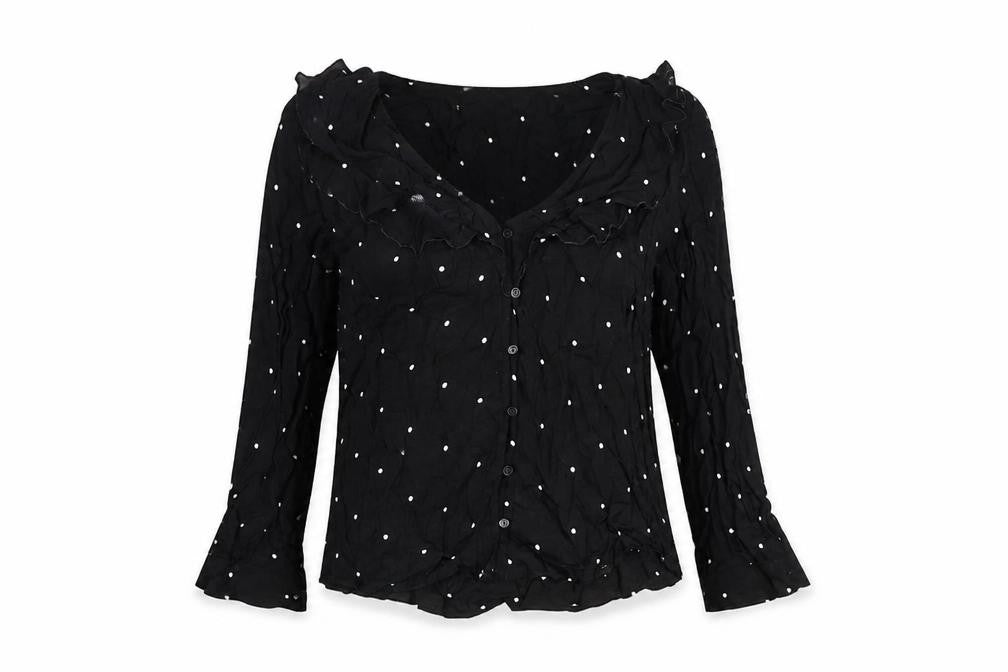 Mango Women's Black Polka Dot Long Sleeve Blouse