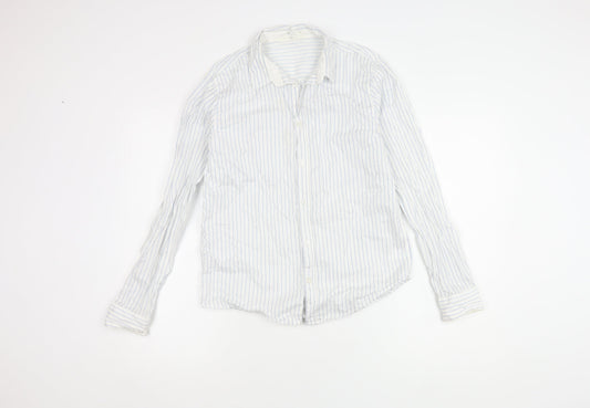 H&M Girls White Striped Button-Up Shirt 13-14 Years