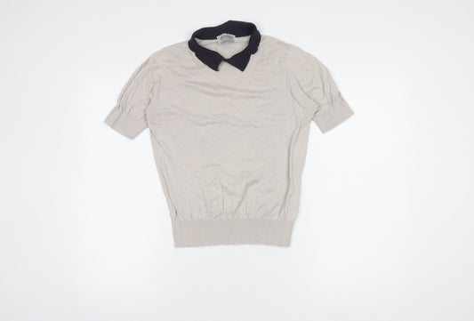 John Smedley Unisex Beige Polo Shirt, M, 100% Cotton, Excellent