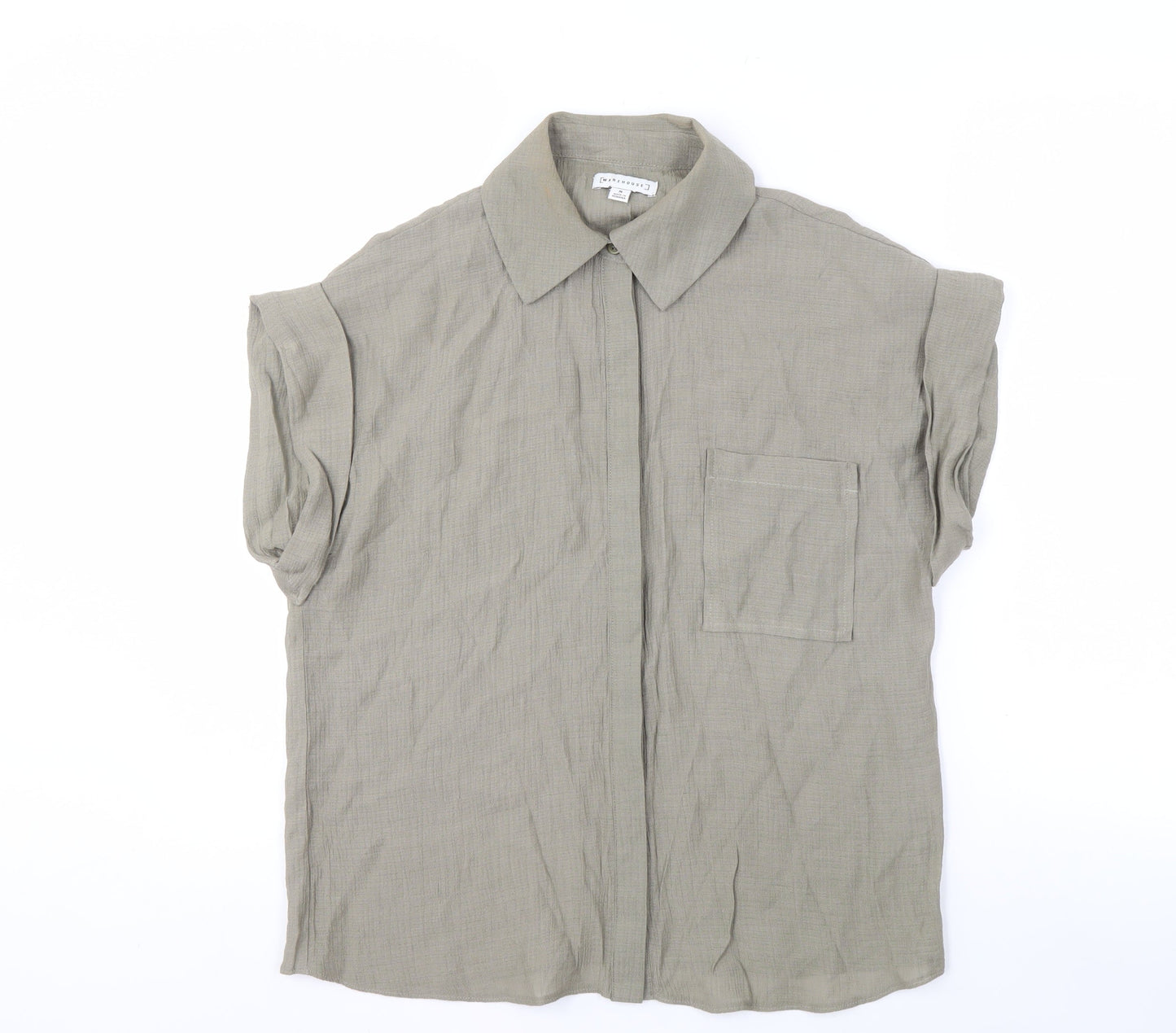 Warehouse Women's Beige Button-Up Shirt, Size 8