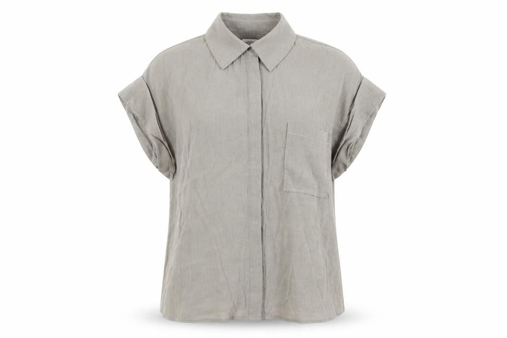 Warehouse Women's Beige Button-Up Shirt, Size 8