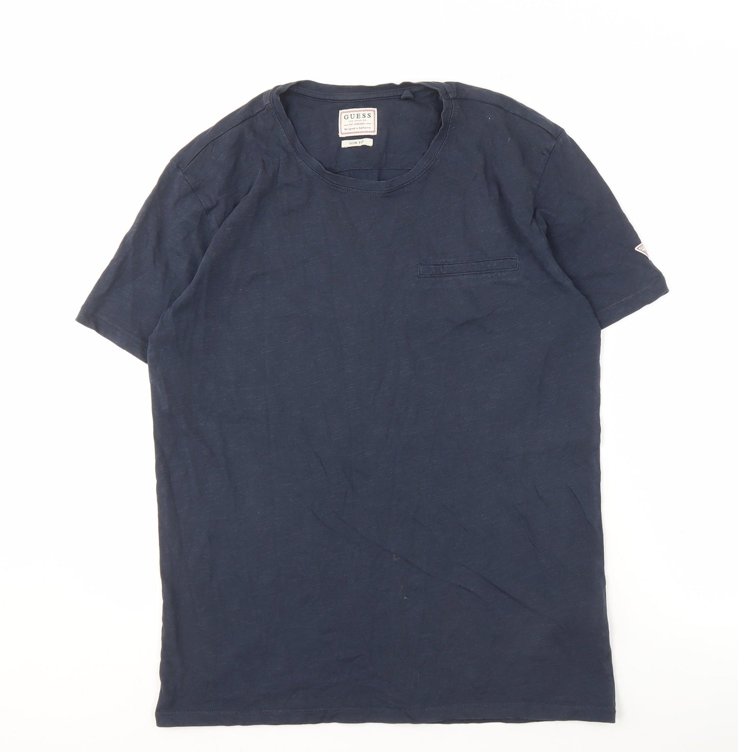 Guess Men's Blue Slim Fit Crew Neck T-Shirt Medium