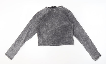 Additional front view of Missguided Women's Grey Long Sleeve Crew Neck Top, size 10
