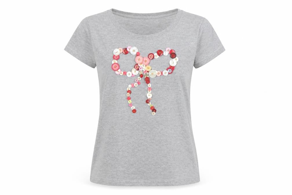Ellisborough Women's Grey T-Shirt, Size M, Button Accent