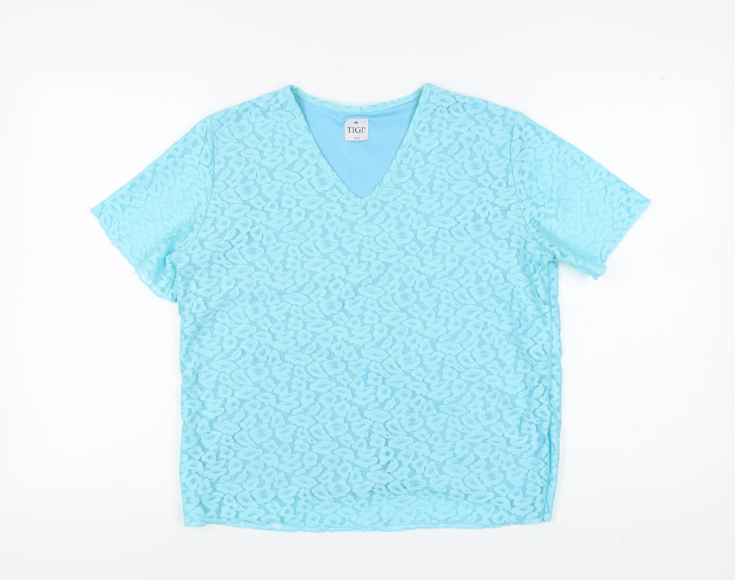 TIGI Women's Blue Lace V-Neck T-Shirt Size 14