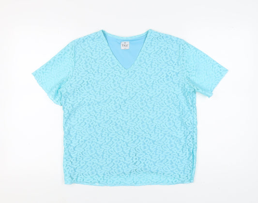TIGI Women's Blue Lace V-Neck T-Shirt Size 14