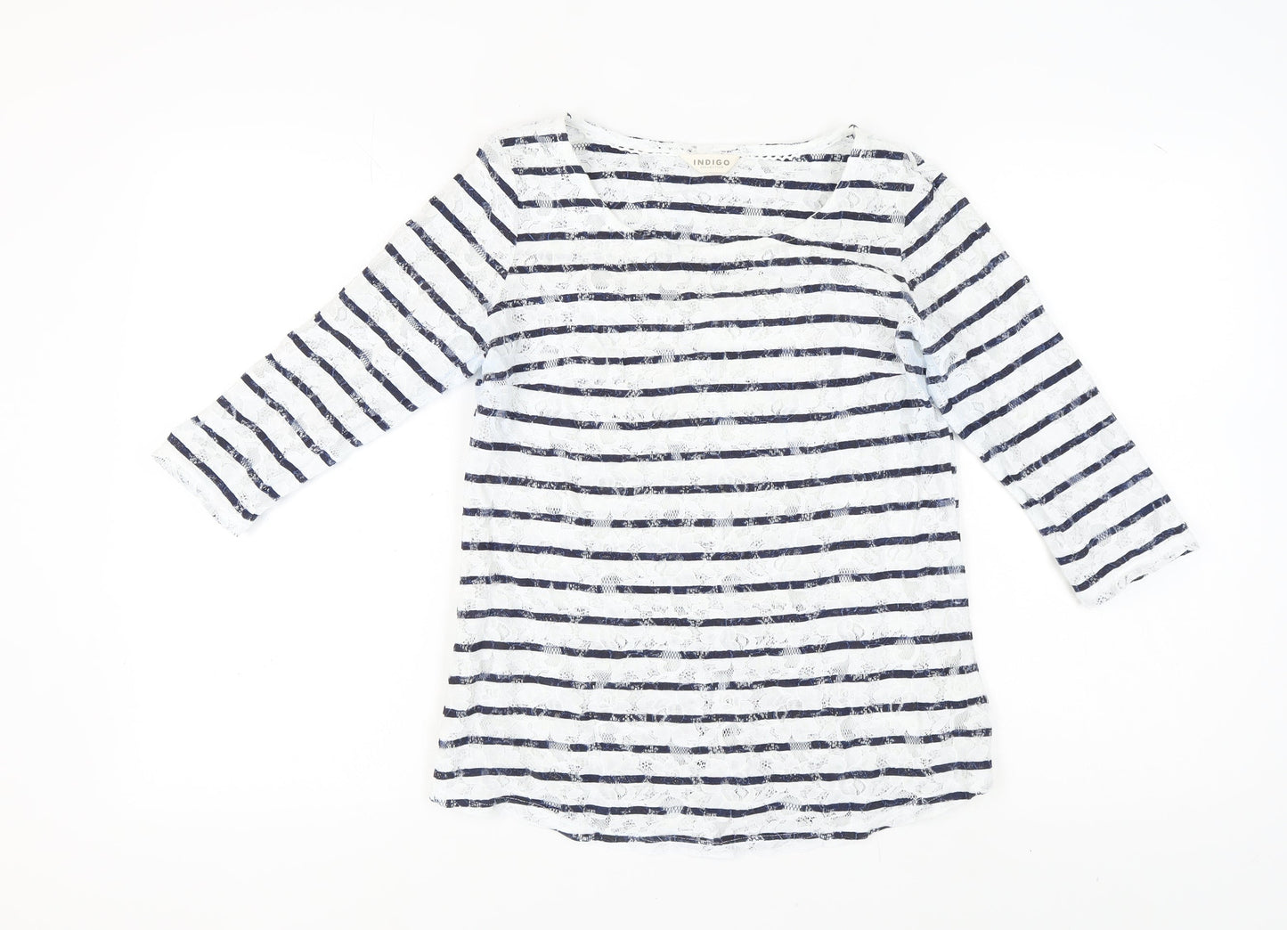 Marks and Spencer Women's White Striped 3/4 Top Size 10