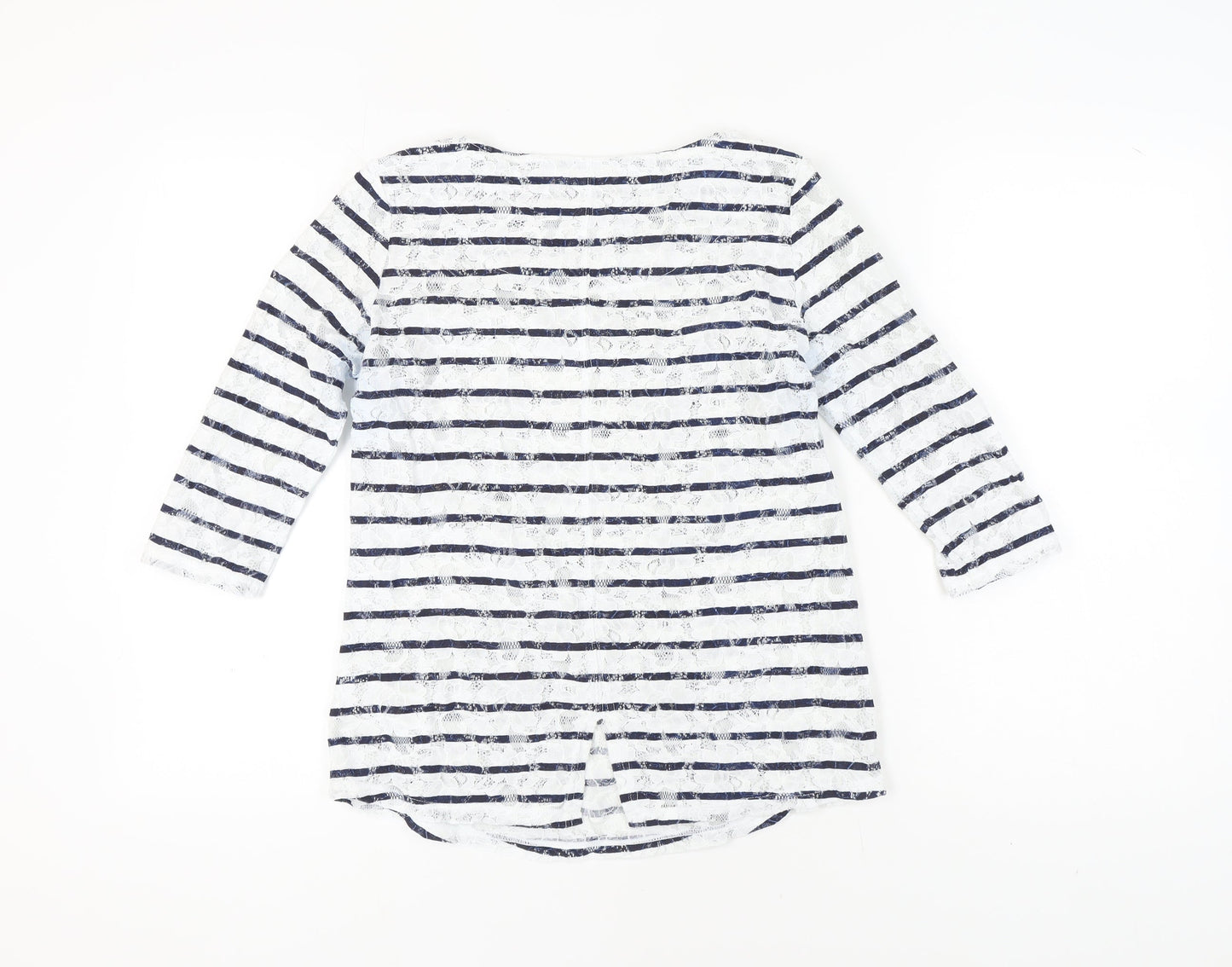Marks and Spencer Women's White Striped 3/4 Top Size 10