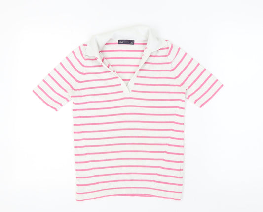 Marks and Spencer Women's Multicoloured Striped Polo - Size S