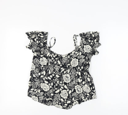Additional front view of Miss Selfridge Women's Black Floral Top, size 10