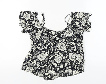 Back view of Miss Selfridge Women's Black Floral Top, size 10