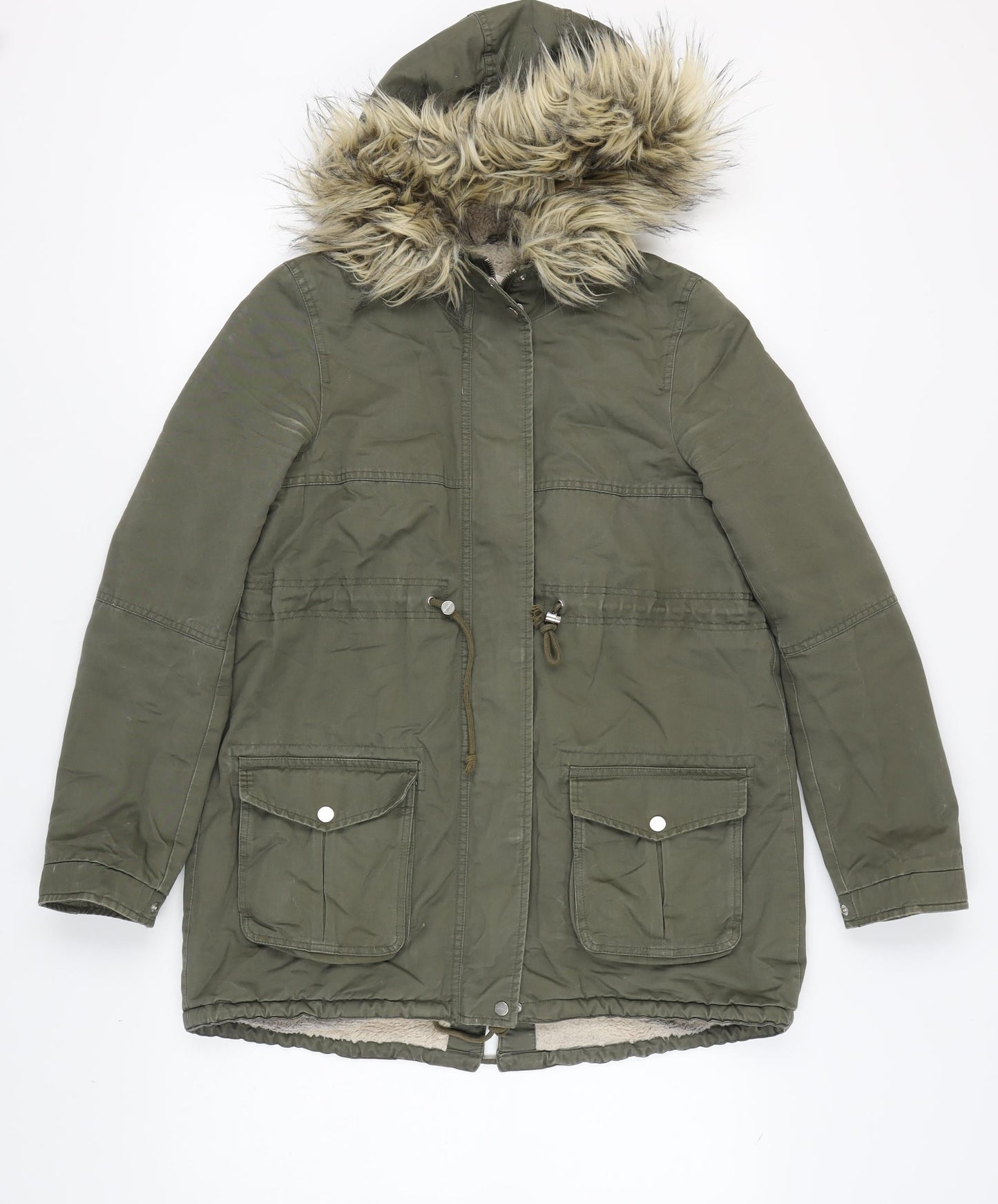 H&M Women's Green Parka XS with Fur Hood