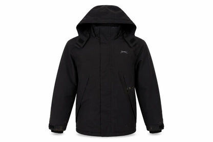 Front view of Slazenger boys’ black hooded winter jacket 9-10 years