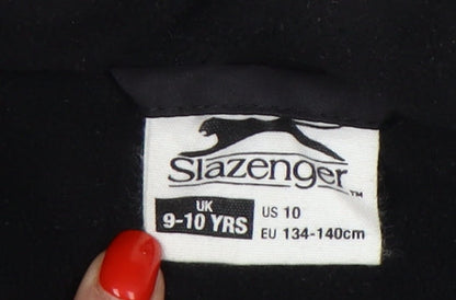 Close-up detail of Slazenger boys’ black hooded winter jacket 9-10 years