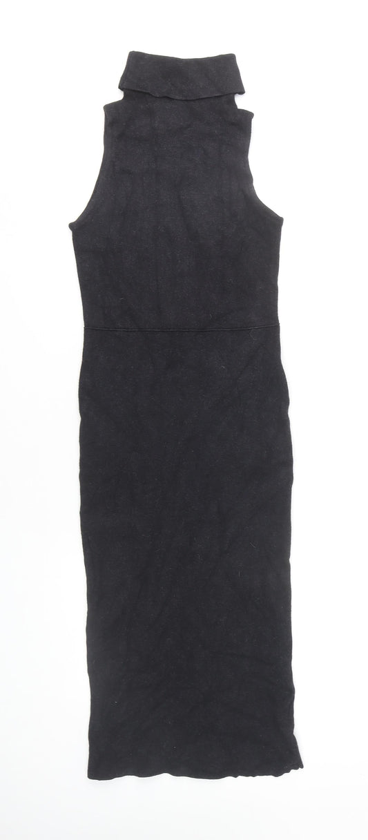 Zara Women’s Black Midi Sheath Dress S - Sleeveless Chic