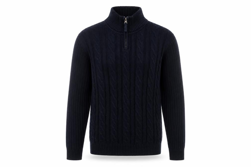 BHS Men's Black Pullover Jumper, M, Cable-Knit, High Neck