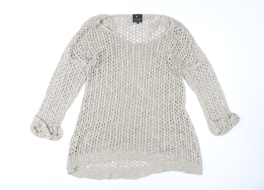 River Island Women's Beige Open-Knit Pullover Jumper Size 16