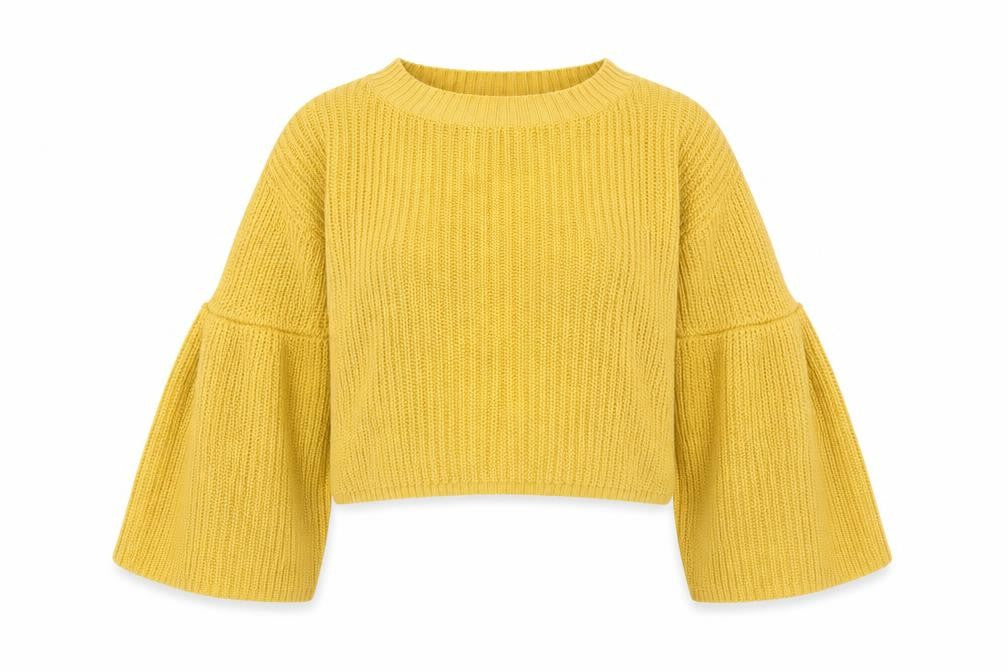 AX Paris Women's Yellow Bell Sleeve Pullover Jumper