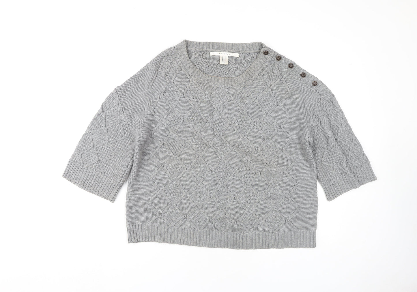 Max Studio Women's Grey Pullover Jumper, L, 3/4 Sleeve