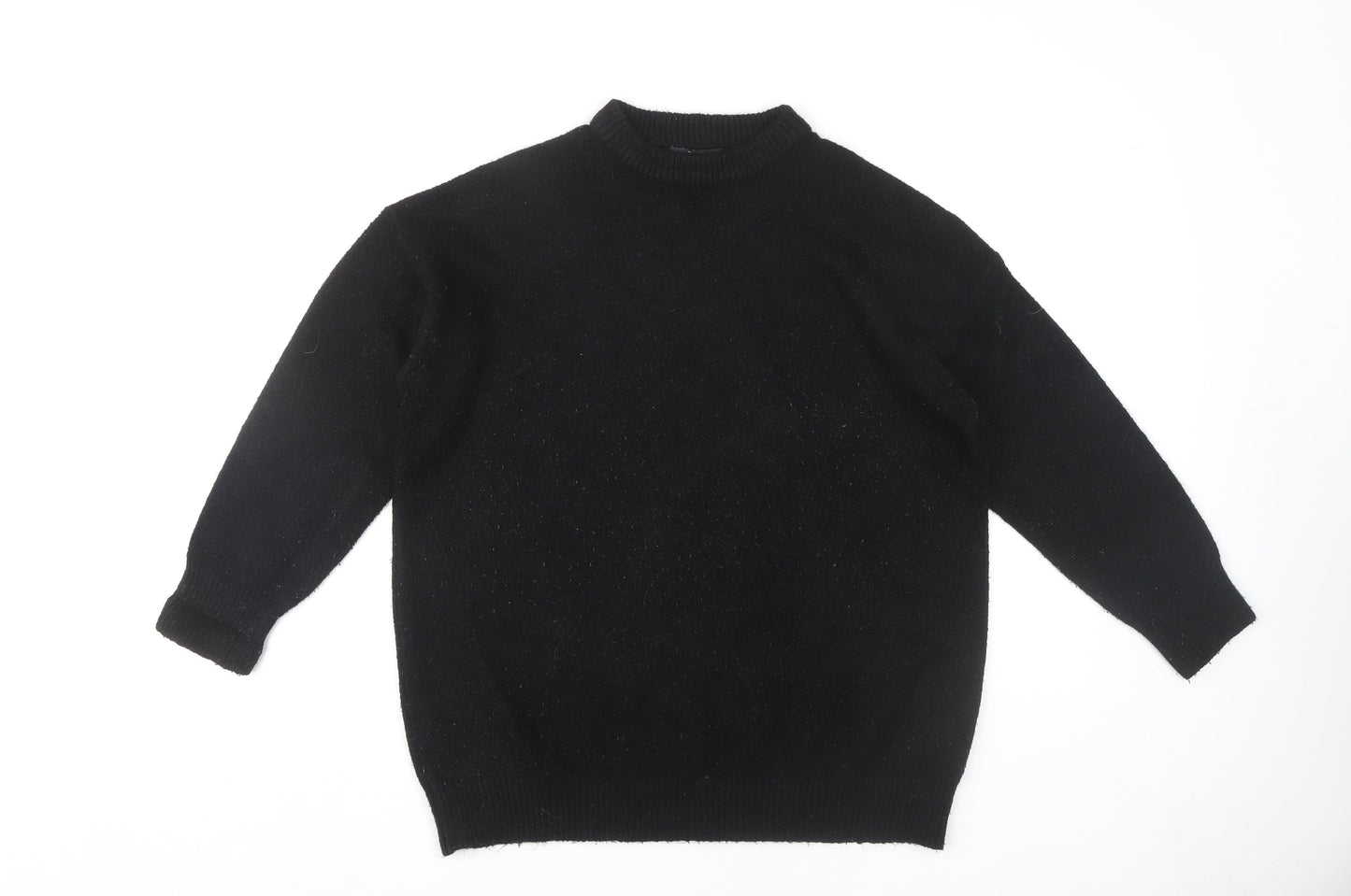 Bershka Women's Black Crew Neck Wool Blend Jumper, Size S