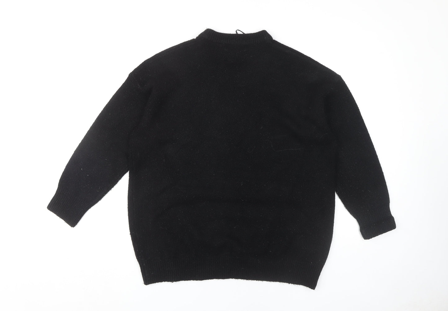 Bershka Women's Black Crew Neck Wool Blend Jumper, Size S