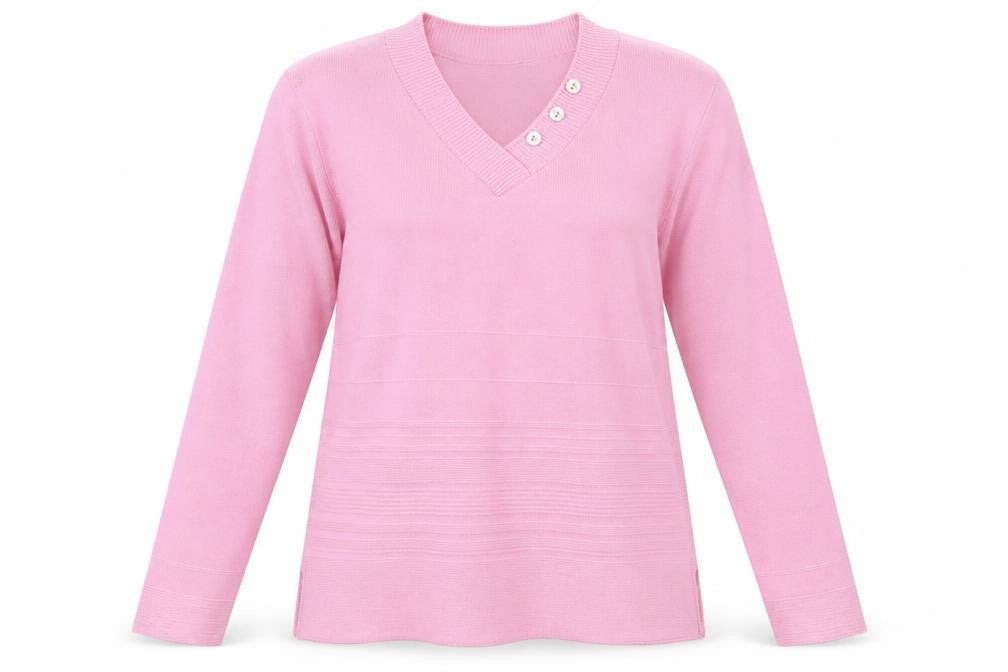 Classic Women's Pink V-Neck Pullover Jumper L