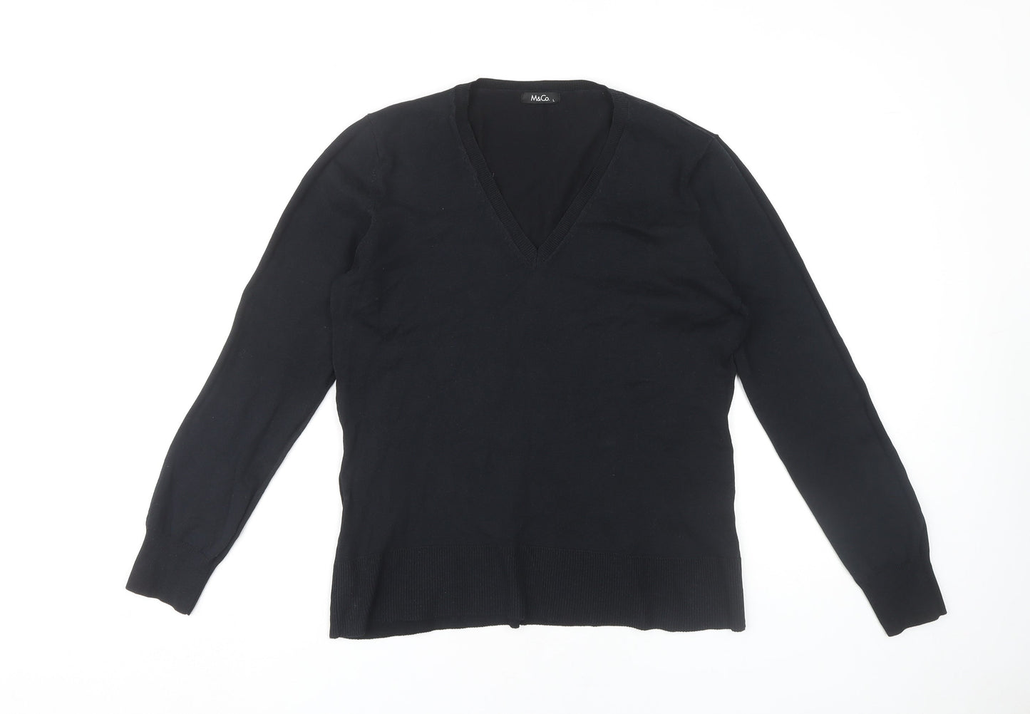 M&Co Women's Black V-Neck Pullover Jumper Size L