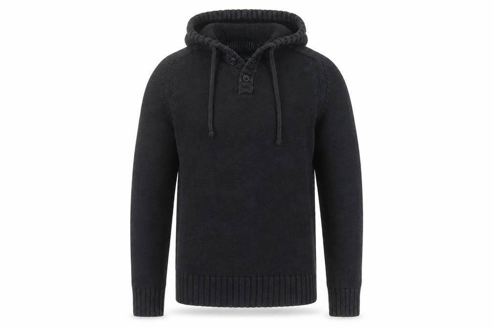 H&M Men's Black Hooded Henley Jumper Size S